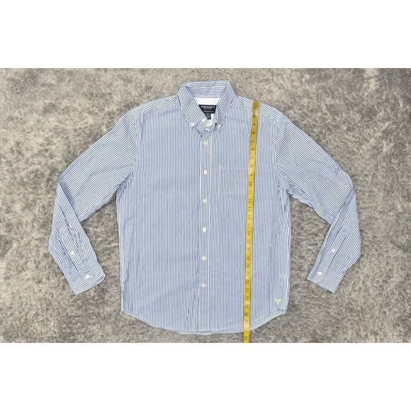 American Eagle Men's Medium Blue Striped Athletic Cotton Button Shirt - Picture 7 of 7